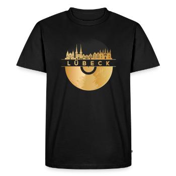 Vinyl Record Music Skyline-Lübeck - Men's Premium Organic T-Shirt - black - Front - Nico (187cm)