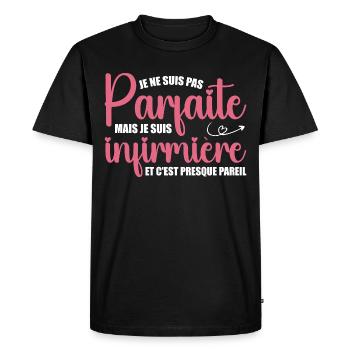 Je ne suis pas parfaite, je suis infirmière - T-shirt Premium bio Homme - noir - Devant - Nico (187cm)