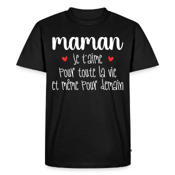 Maman je t'aime, Mère, Bébé, Naissance, Amour - T-shirt Premium bio Homme - noir - Devant - Nico (187cm)