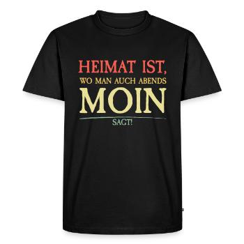 MOIN | La maison est où tu dis moin le soir - T-shirt Premium bio Homme - noir - Devant - Nico (187cm)