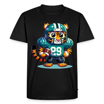 Cute American Football Player Tiger - Men's Premium Organic T-Shirt - black - Front - Nico (187cm)