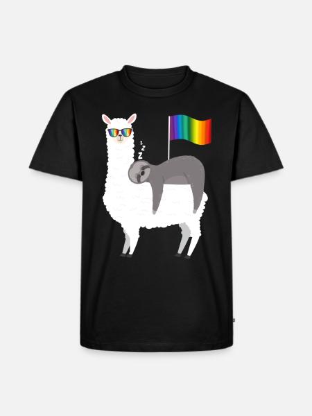 Lama Gay Pride - Mannen Premium Bio T-shirt - zwart