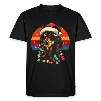 Teckel avec chapeau de Père Noël et lunettes de soleil - T-shirt Premium bio Homme - noir - Devant - Nico (187cm)
