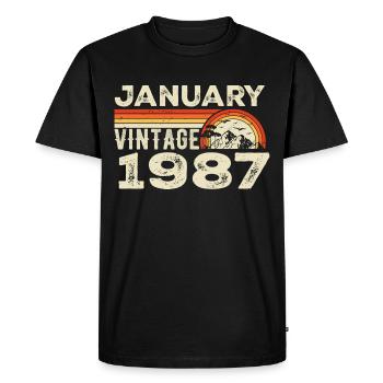 Janvier 1987 Vintage Anniversaire 1987, Né en 1987 - T-shirt Premium bio Homme - noir - Devant - Nico (187cm)