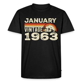 January 1963 Vintage Birthday 1963, Born in 1963 - Men's Premium Organic T-Shirt - black - Front - Nico (187cm)