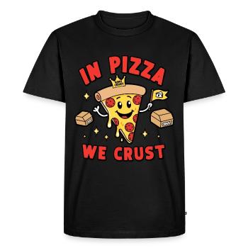 Funny Pizza Illustration with Crown - Men's Premium Organic T-Shirt - black - Front - Nico (187cm)