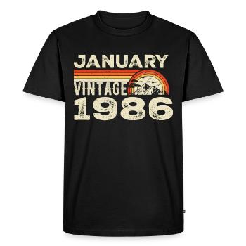 Janvier 1986 Vintage Anniversaire 1986, Né en 1986 - T-shirt Premium bio Homme - noir - Devant - Nico (187cm)