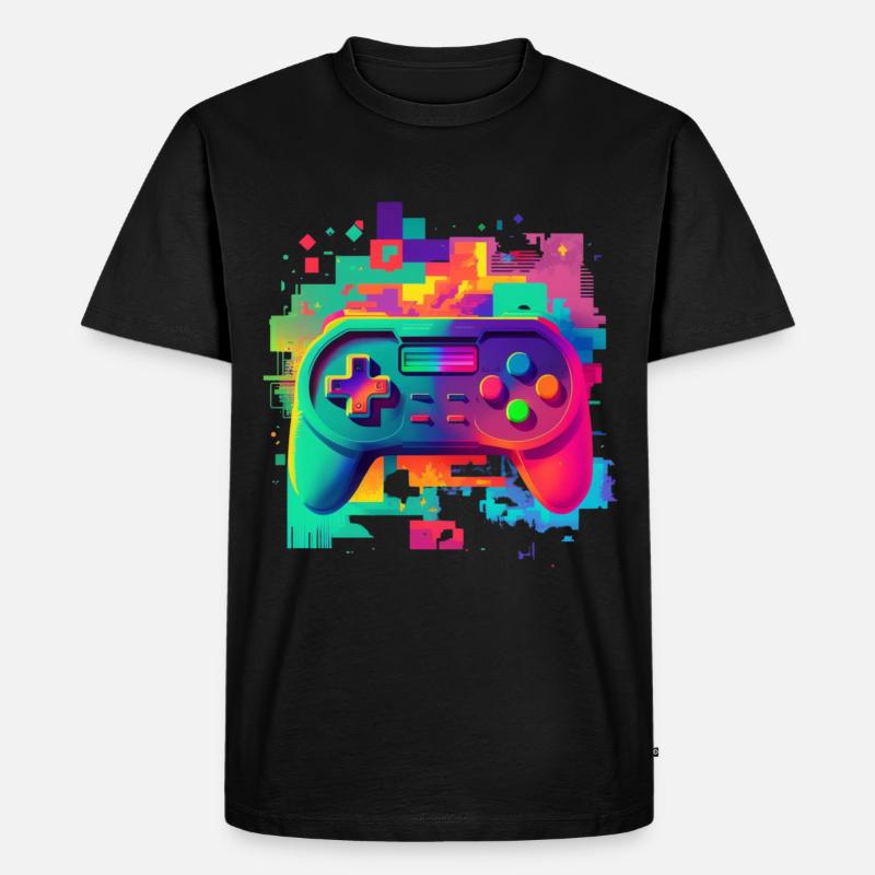 Retro bunte Konsole - Männer Premium Bio T-Shirt - Schwarz