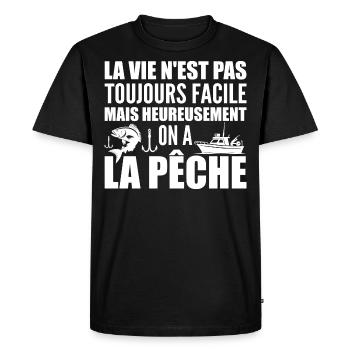 La vie n'est pas toujours facile, pêche - T-shirt Premium bio Homme - noir - Devant - Nico (187cm)