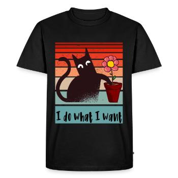 Je fais ce que je veux. Drôle de pot de fleurs de chat - T-shirt Premium bio Homme - noir - Devant - Nico (187cm)