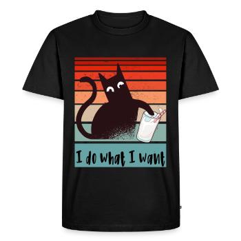 Je fais ce que je veux. Drôle de verre de lait de chat - T-shirt Premium bio Homme - noir - Devant - Nico (187cm)