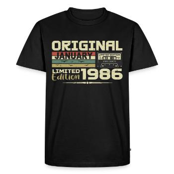 Janvier 1986 | Cadeau D’anniversaire Janvier 1986 - T-shirt Premium bio Homme - noir - Devant - Nico (187cm)