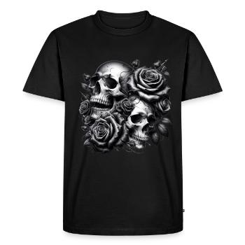 Crânes et roses - T-shirt Premium bio Homme - noir - Devant - Nico (187cm)