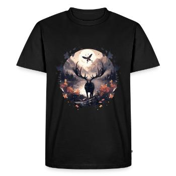 Cerf d’élan nature forêt scandinave - T-shirt Premium bio Homme - noir - Devant - Nico (187cm)