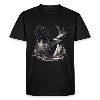 Cerf d’élan nature forêt scandinave - T-shirt Premium bio Homme - noir - Devant - Nico (187cm)