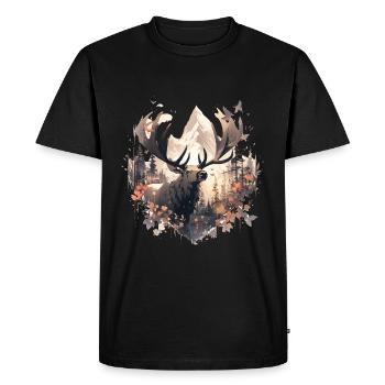 Cerf d’élan nature forêt scandinave - T-shirt Premium bio Homme - noir - Devant - Nico (187cm)