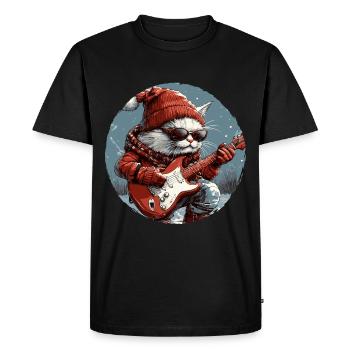 Cat Christmas Guitar Party - Men's Premium Organic T-Shirt - black - Front - Nico (187cm)