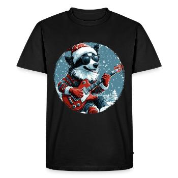 Border Collie Chien Guitare Rocker de Noël - T-shirt Premium bio Homme - noir - Devant - Nico (187cm)