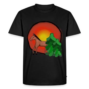 Soleil, Cheval, Nature, Forêt, Chevaux, Poney, Enfants - T-shirt Premium bio Homme - noir - Devant - Nico (187cm)