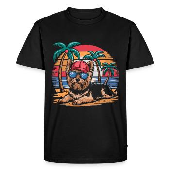 Cool Yorkie Yorkshire Terrier Under Palm Trees - Men's Premium Organic T-Shirt - black - Front - Nico (187cm)