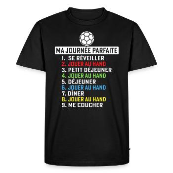 Ma journée parfaite Jouer au handball - T-shirt Premium bio Homme - noir - Devant - Nico (187cm)