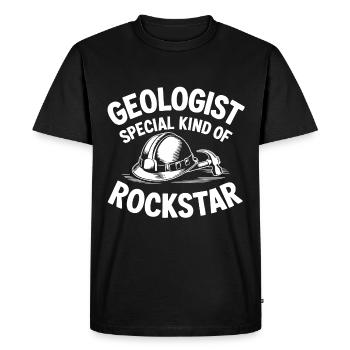 Géologue, une rock star spéciale. Casque de géologue - T-shirt Premium bio Homme - noir - Devant - Nico (187cm)
