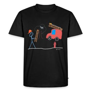 Firefighter stick figure, cat volunteer to help - Men's Premium Organic T-Shirt - black - Front - Nico (187cm)
