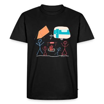 Camping stick figure tent poppy campfire - Men's Premium Organic T-Shirt - black - Front - Nico (187cm)
