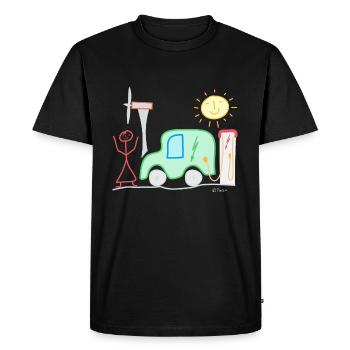Voiture électrique stick figure femme pinwheel station de charge soleil - T-shirt Premium bio Homme - noir - Devant - Nico (187cm)