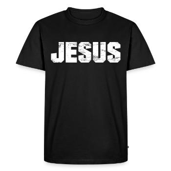 Jesus - Jesus Christ - God - lettering - Men's Premium Organic T-Shirt - black - Front - Nico (187cm)