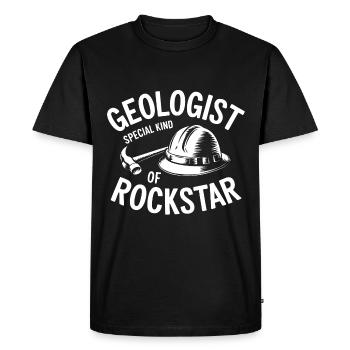 Géologue, une rock star spéciale. Casque de géologue - T-shirt Premium bio Homme - noir - Devant - Nico (187cm)
