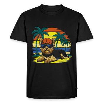 Cool Yorkie Yorkshire Terrier Under Palm Trees - Men's Premium Organic T-Shirt - black - Front - Nico (187cm)