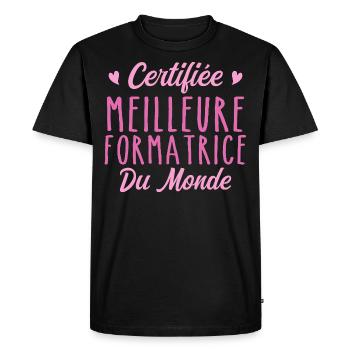 Certifiée meilleure formatrice du monde - T-shirt Premium bio Homme - noir - Devant - Nico (187cm)