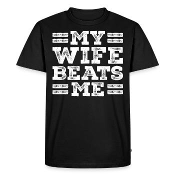 My wife beats me Funny husband and wife gift - T-shirt Premium bio Homme - noir - Devant - Nico (187cm)