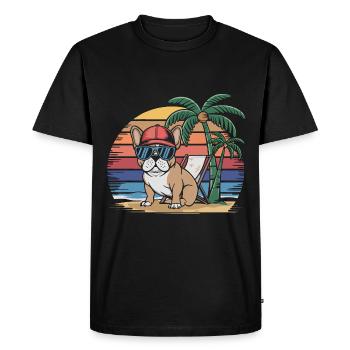 Bouledogue français Frenchie cool sur la plage - T-shirt Premium bio Homme - noir - Devant - Nico (187cm)
