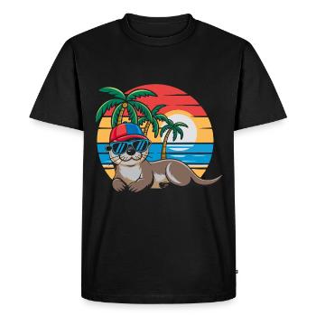 Loutre avec lunettes de soleil et casquette de baseball sur la plage - T-shirt Premium bio Homme - noir - Devant - Nico (187cm)