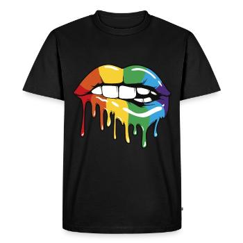 LGBT. Lèvre arc-en-ciel. Pro Gay Pride Mois LGBTQ - T-shirt Premium bio Homme - noir - Devant - Nico (187cm)