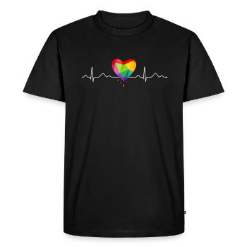 LGBT Gay Pride Regenbogen Herz Herzschlag - Männer Premium Bio T-Shirt - Schwarz - Vorne - Nico (187cm)