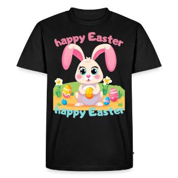 Dessin animé de lapin de Pâques - lapin mignon souhaite de joyeuses Pâques - T-shirt Premium bio Homme - noir - Devant - Nico (187cm)
