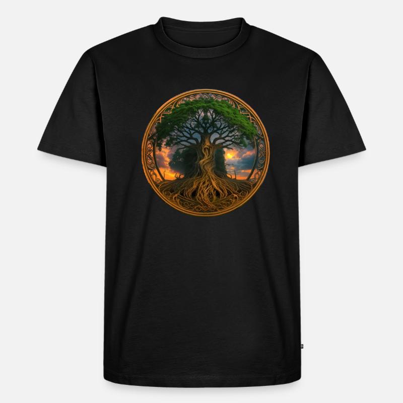 Baum des Lebens ,Lebensbaum,Licht,gold - Männer Premium Bio T-Shirt - Schwarz
