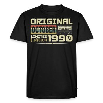 Anniversaire Octobre 1990 Original | Octobre 1990 - T-shirt Premium bio Homme - noir - Devant - Nico (187cm)