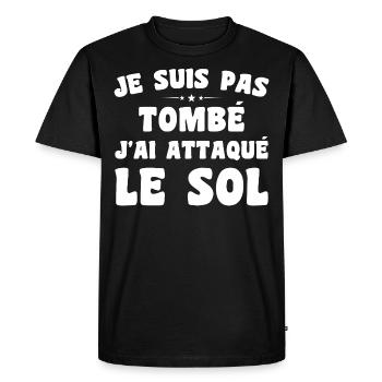 je suis pas tombé j'ai attaqué le sol - T-shirt Premium bio Homme - noir - Devant - Nico (187cm)