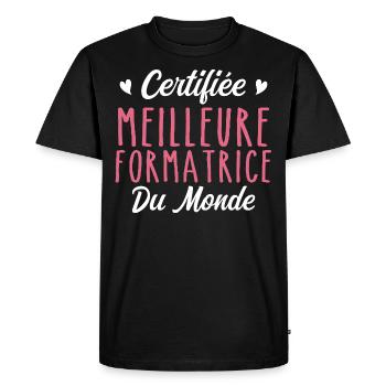 Certifiée meilleure formatrice du monde - T-shirt Premium bio Homme - noir - Devant - Nico (187cm)