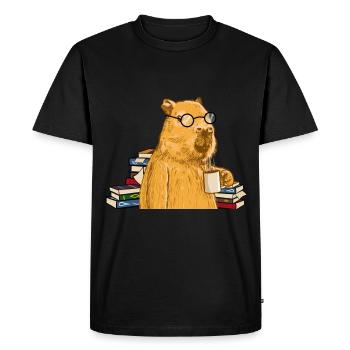 Capybara avec des lunettes en train de lire des livres - T-shirt Premium bio Homme - noir - Devant - Nico (187cm)