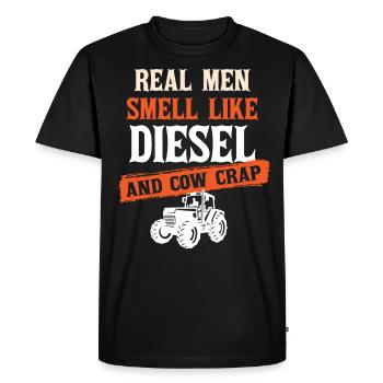 Les vrais hommes sentent le diesel et le fumier de vache - T-shirt Premium bio Homme - noir - Devant - Nico (187cm)