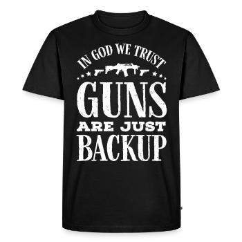 In God, we trust, weapons are just backup - Men's Premium Organic T-Shirt - black - Front - Nico (187cm)