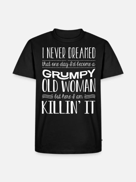 Grinig gubbe, här är jag - Ekologisk premium-T-shirt herr - svart