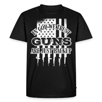 In God, we trust, weapons are just backup - Men's Premium Organic T-Shirt - black - Front - Nico (187cm)