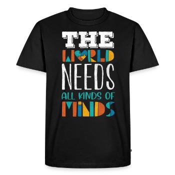 Autism World Needs All Kinds of Heads - Men's Premium Organic T-Shirt - black - Front - Nico (187cm)