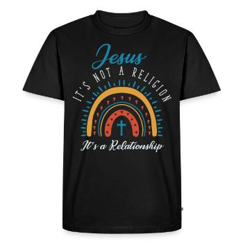 Jésus, ce n’est pas une religion C’est une relation - T-shirt Premium bio Homme - noir - Devant - Nico (187cm)
